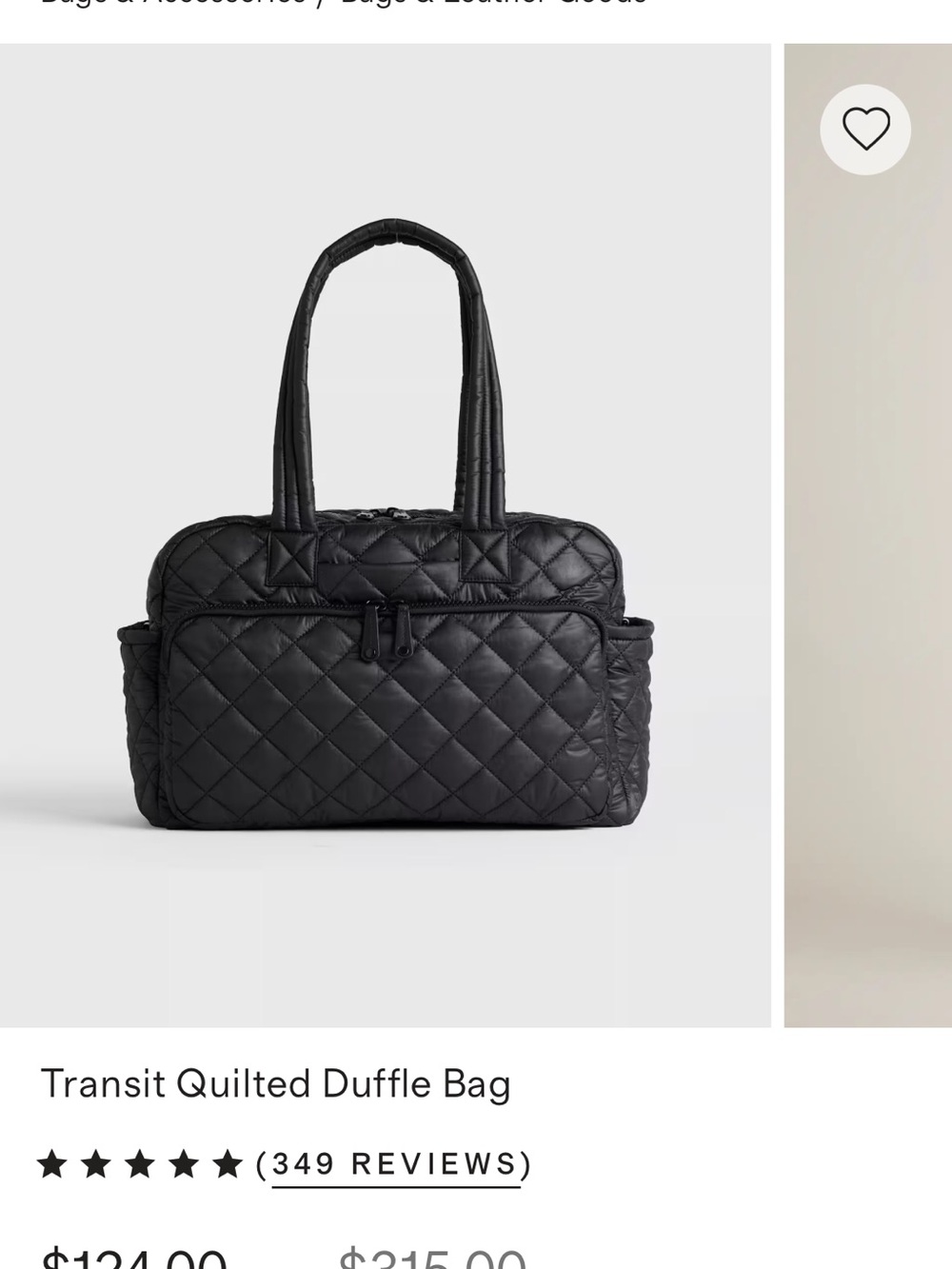 NWT Quince Black Quilted Puffer Duffel - Picture 4 of 4